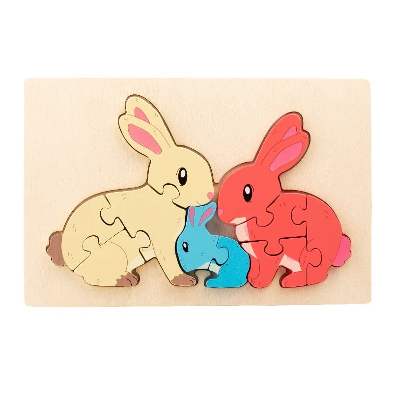 Rabbit family puzzle with pink and cream bunny pieces