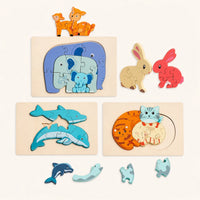 3D Wooden Animal Puzzle - Montessori Learning Set shown complete on a plain background