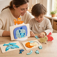 Child playing with the 3D Wooden Animal Puzzle - Montessori Learning Set