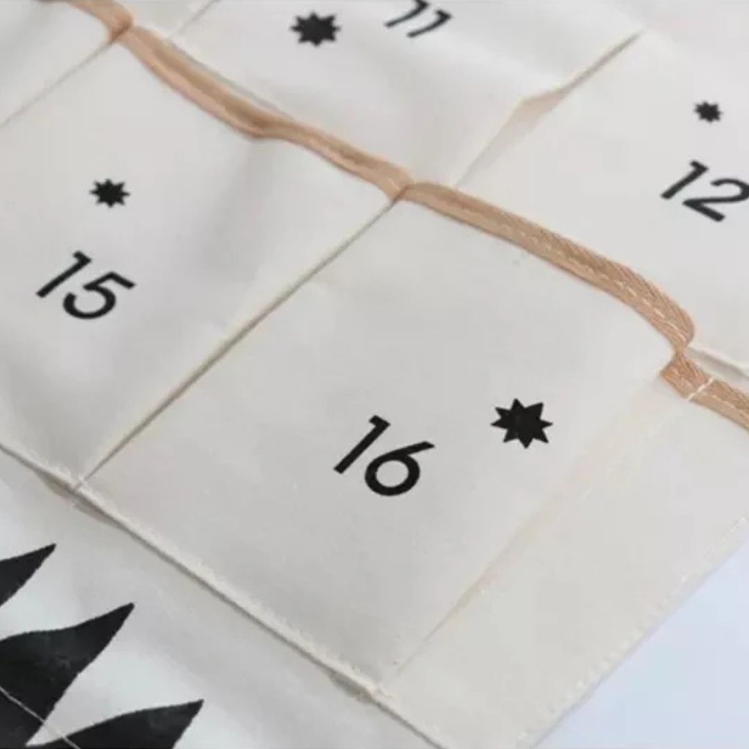 Close-up of the numbered fabric pockets and stitched star detail