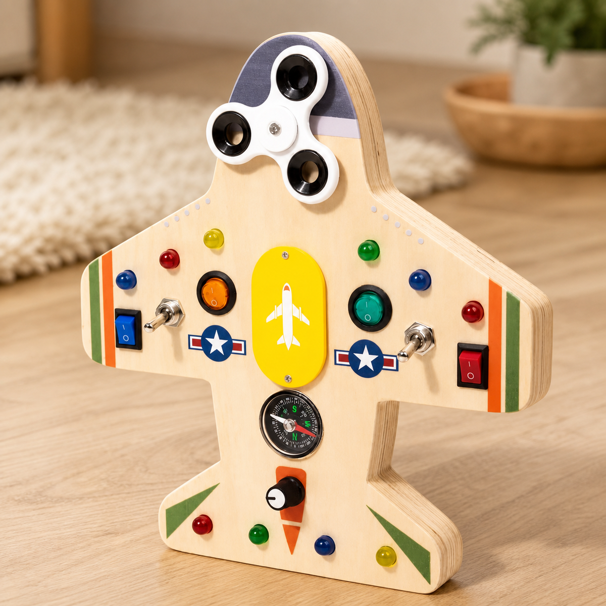 Airplane Busy Board LED Switch Toy - objet surface réelle