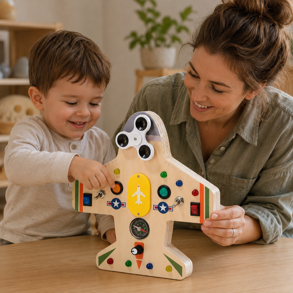 Airplane Busy Board LED Switch Toy - utilisation