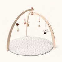 Baby Play Gym Wooden Arch & Mat shown complete on a plain background