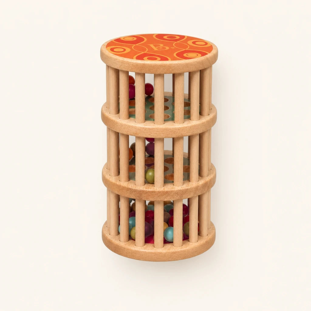 Baby Rain Stick Wooden Sensory Toy shown complete on a plain background
