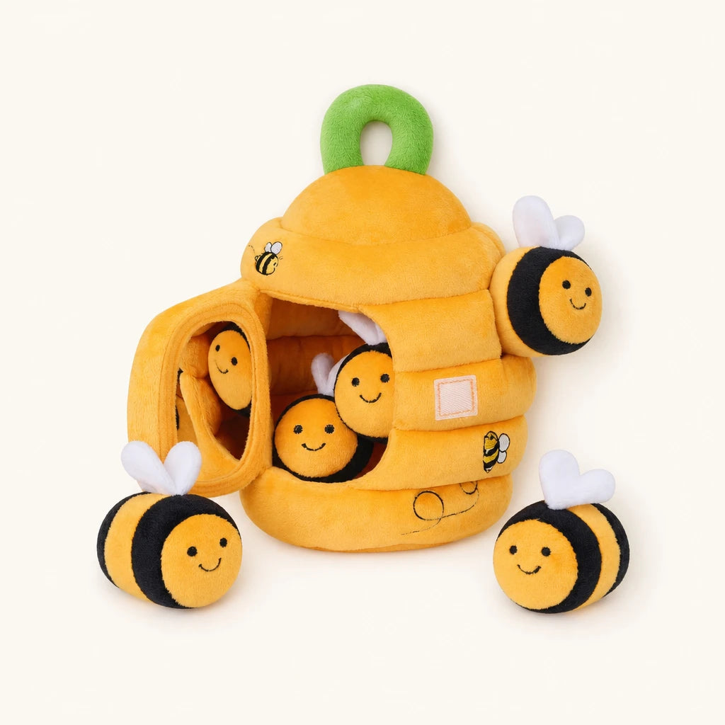 Baby Sensory Beehive with 5 Plush Bees shown complete on a plain background