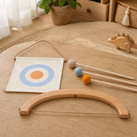 Bow and Arrow Set Wooden Archery Toy set out on a real table at home