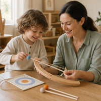Child playing with the Bow and Arrow Set Wooden Archery Toy