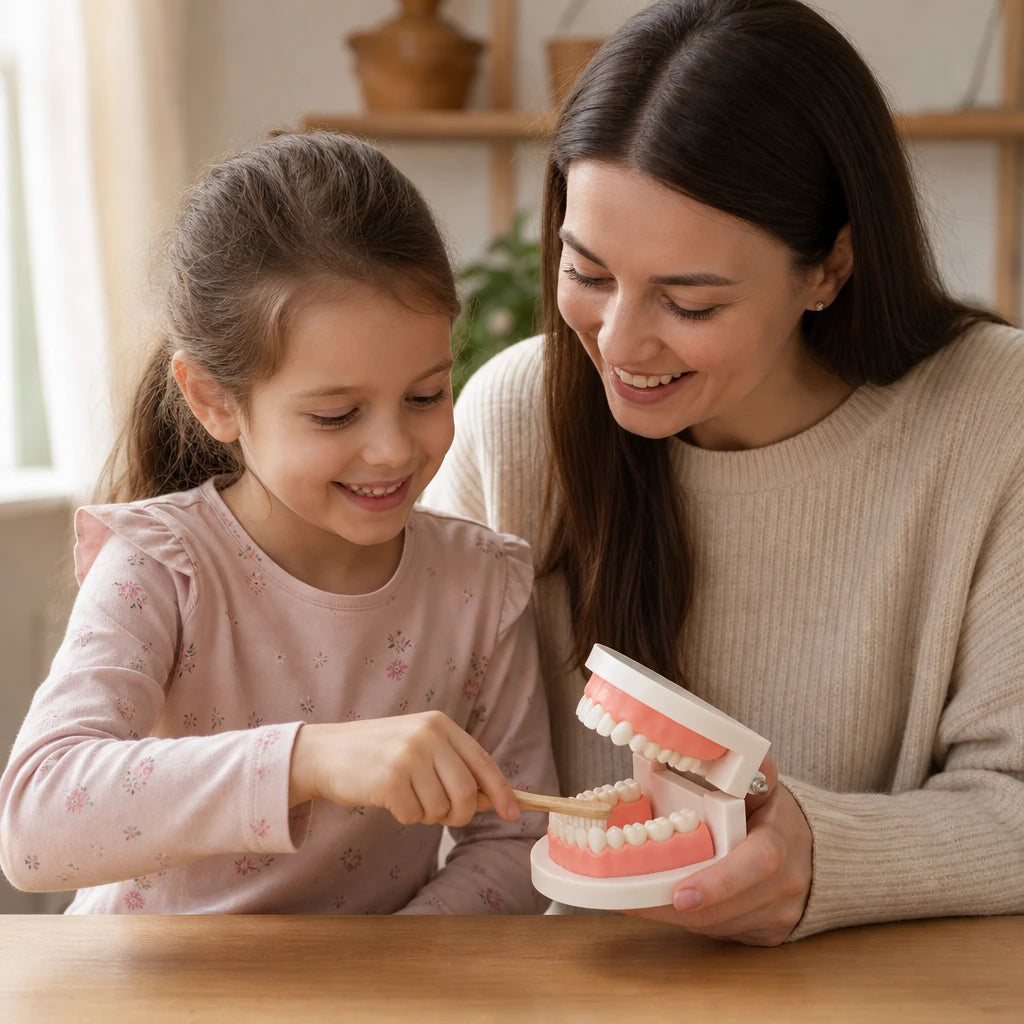 Child using the Brushing Teeth Model Kids Dental Teaching Set