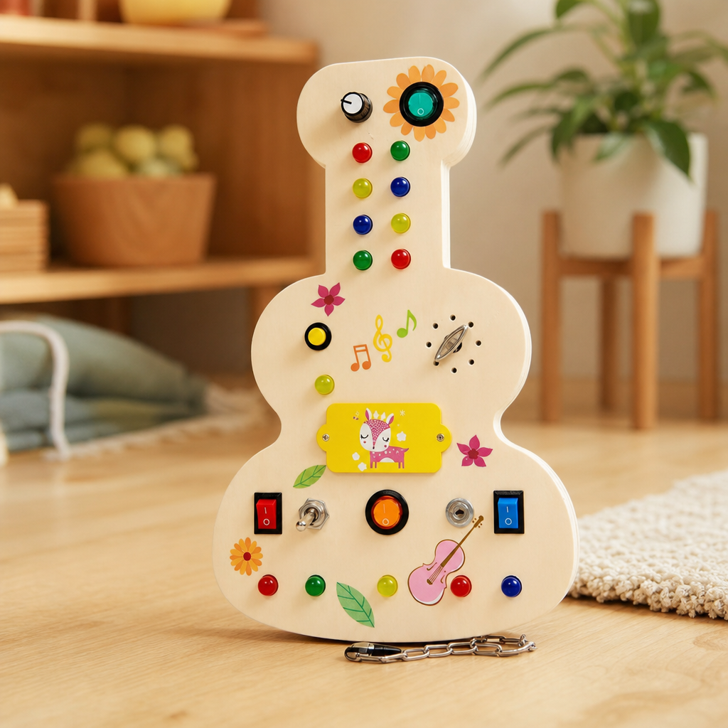 Busy Board Guitar with LED Lights and Switches - objet surface réelle