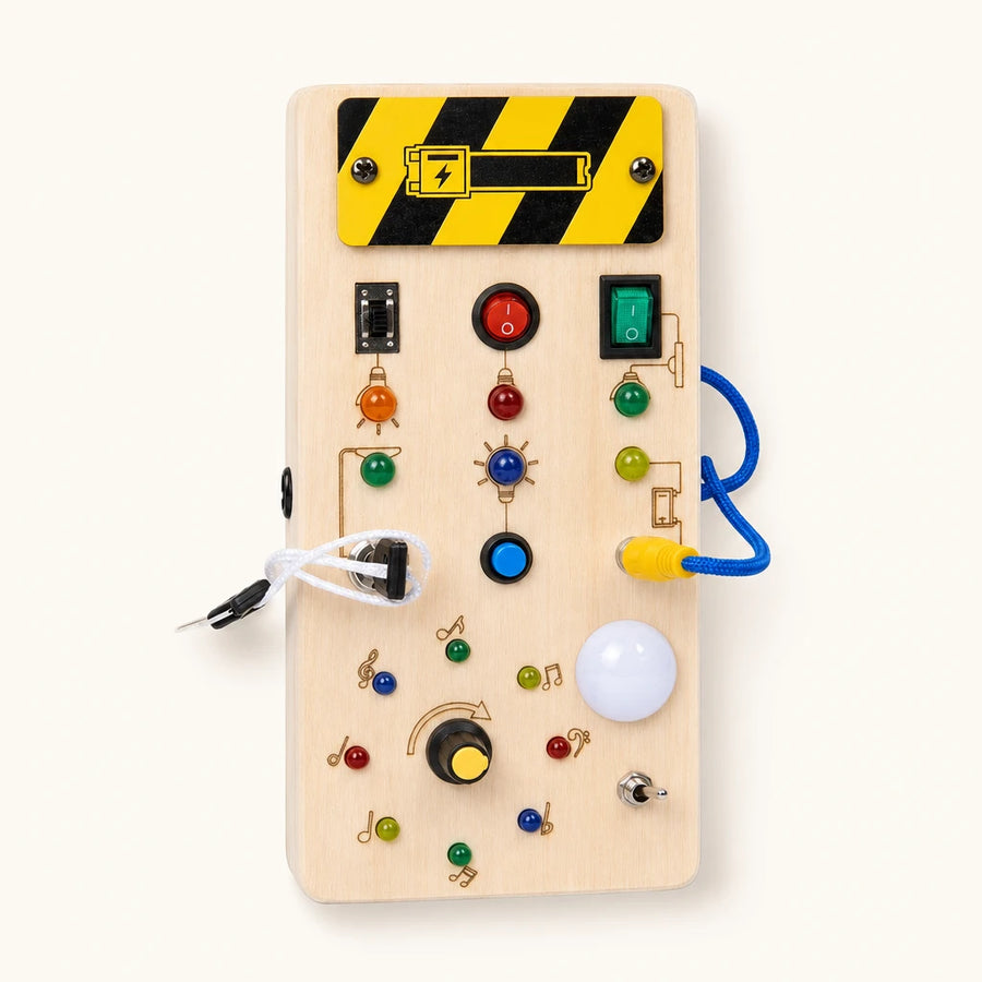 Busy Board LED Interactive Montessori Activity Panel shown complete on a plain background