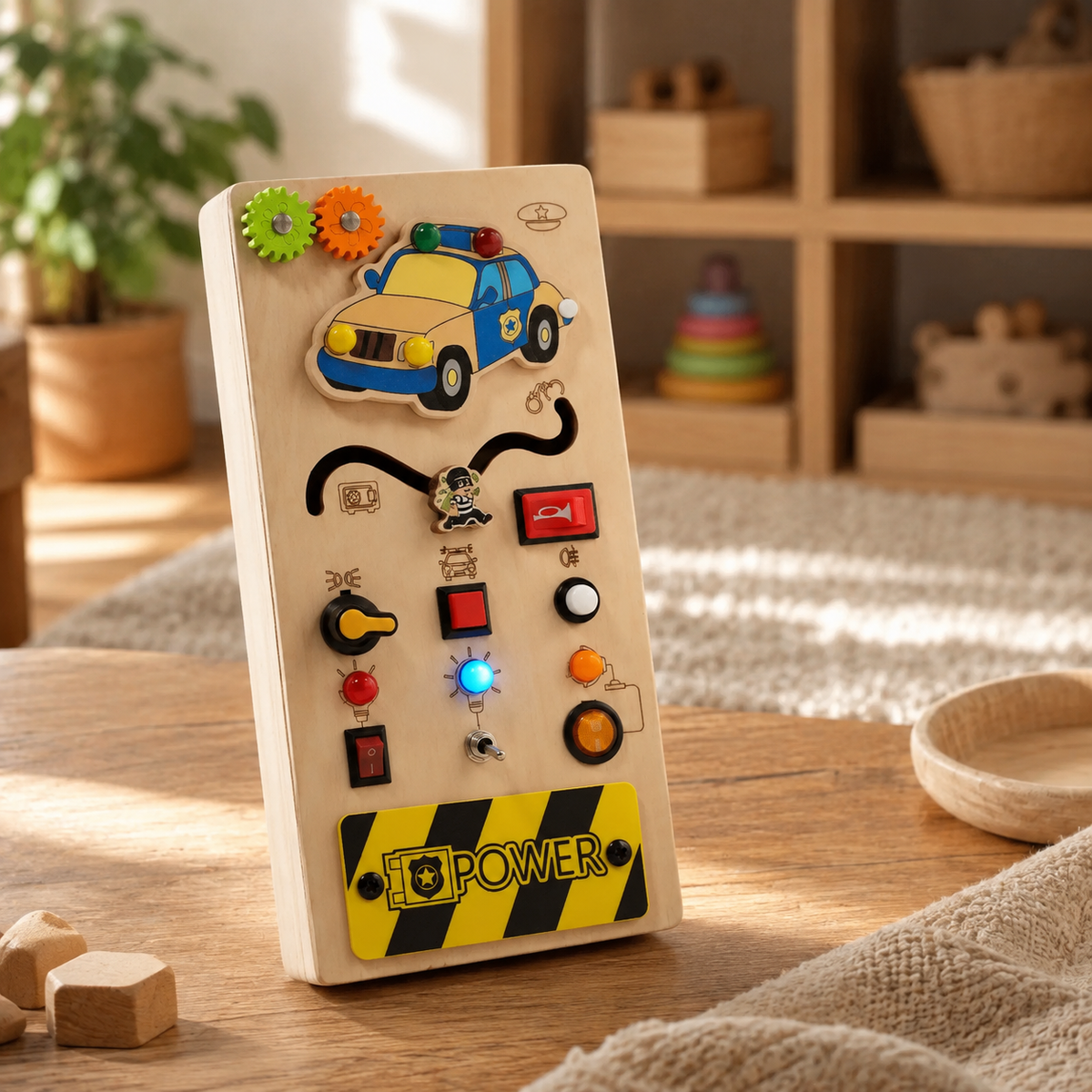 Busy Board Police Car LED Switch Panel - objet surface réelle
