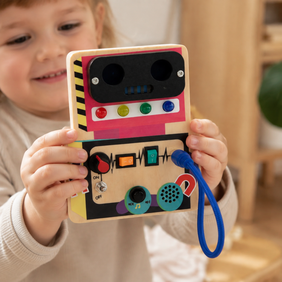 Busy Board Robot LED Switches Montessori Toy — view 2