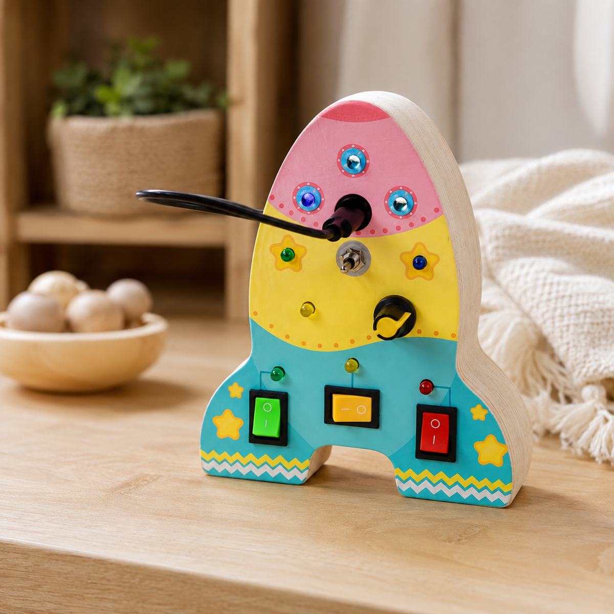 Busy Board Toddler LED Rocket Pink - objet surface réelle