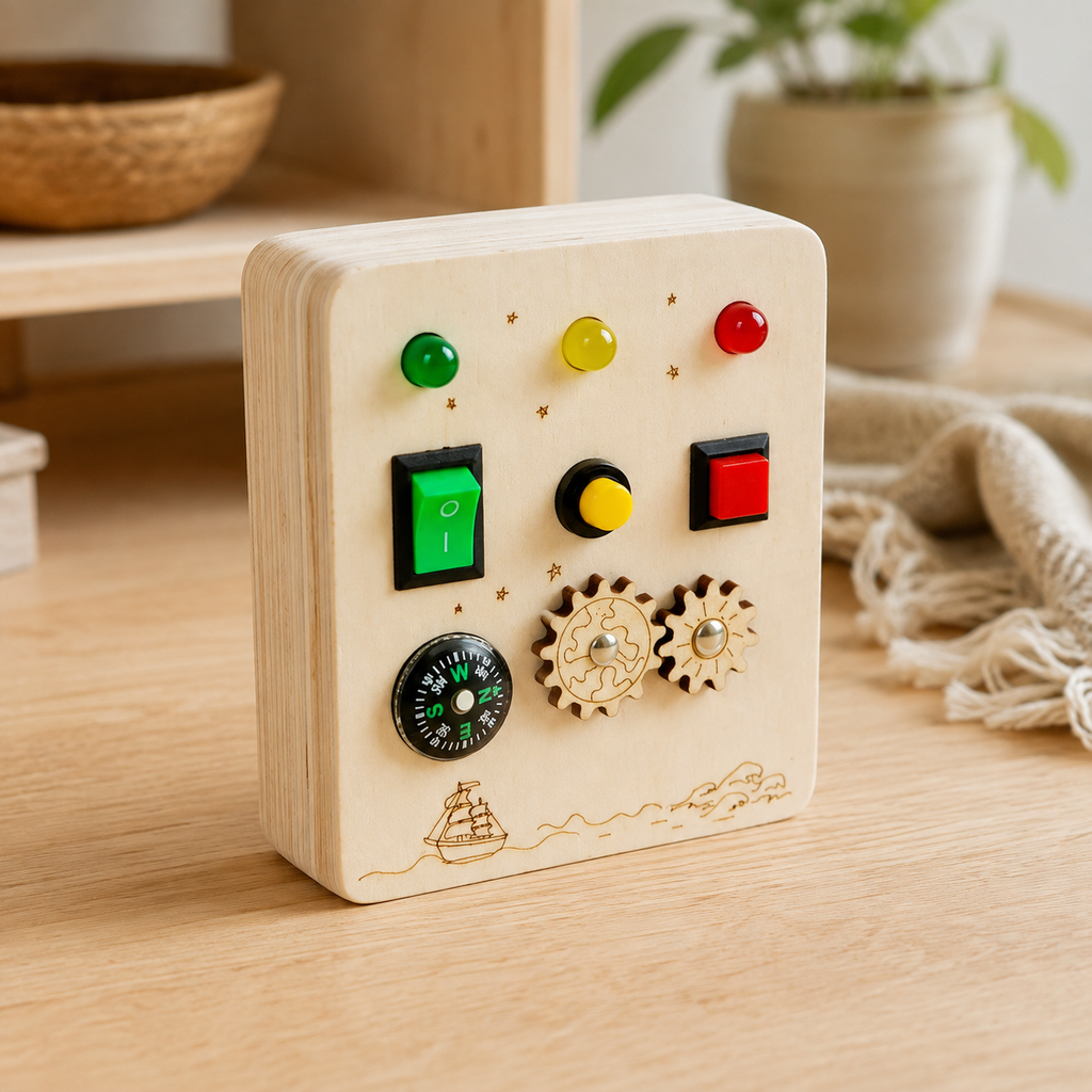 Busy Board Wooden Gear and Compass Toy - objet surface réelle