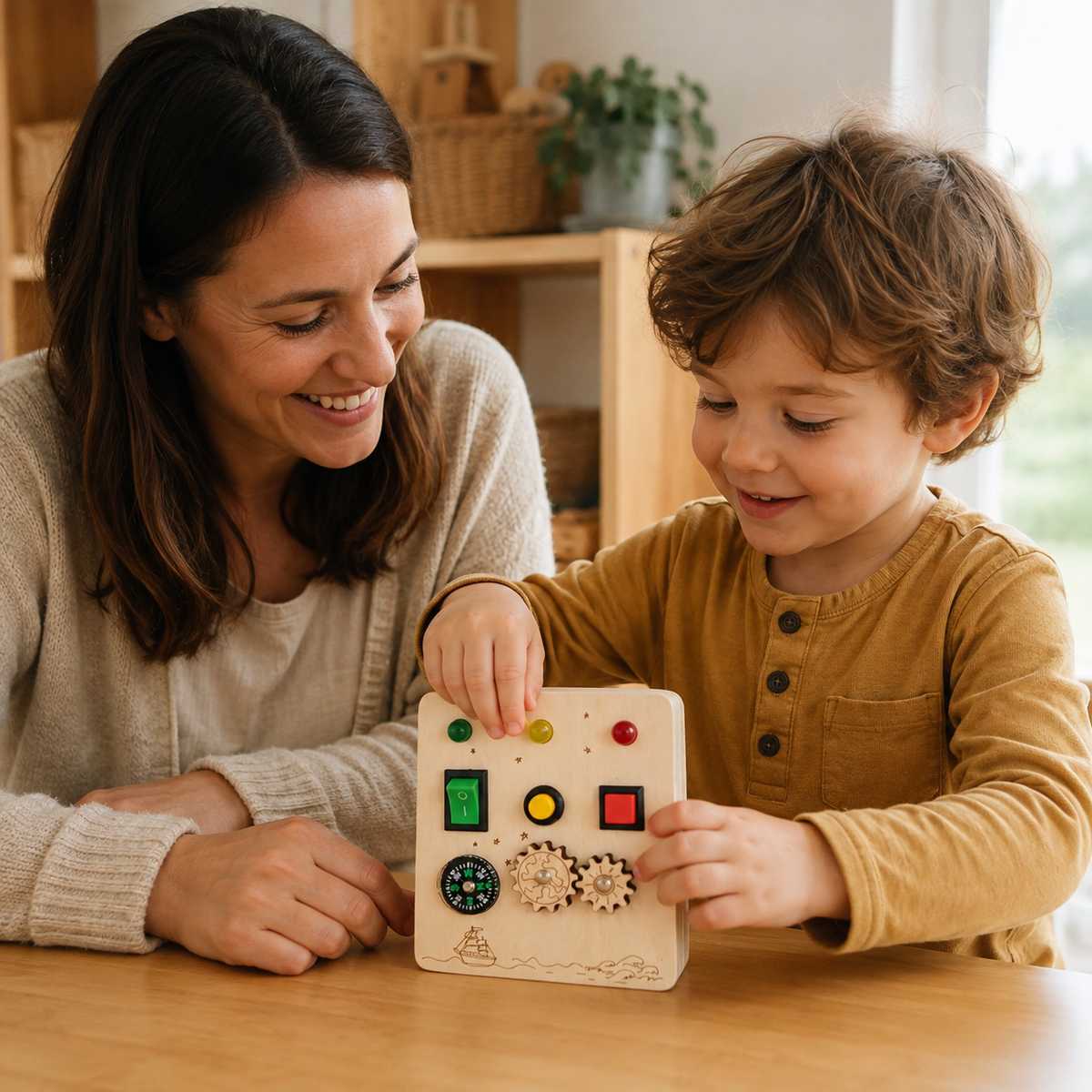 Busy Board Wooden Gear and Compass Toy - utilisation