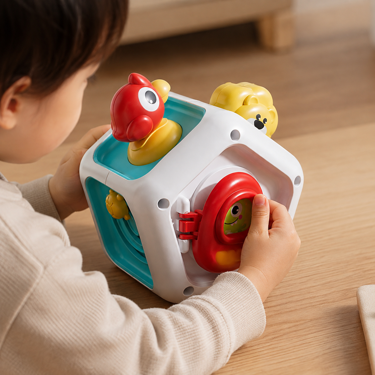 Busy Cube Toddler – Seven-Sided Sensory Toy - utilisation close up