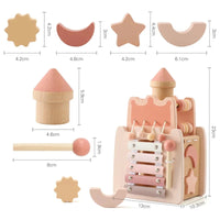 Castle xylophone with shape sorter, hammer and piece dimensions
