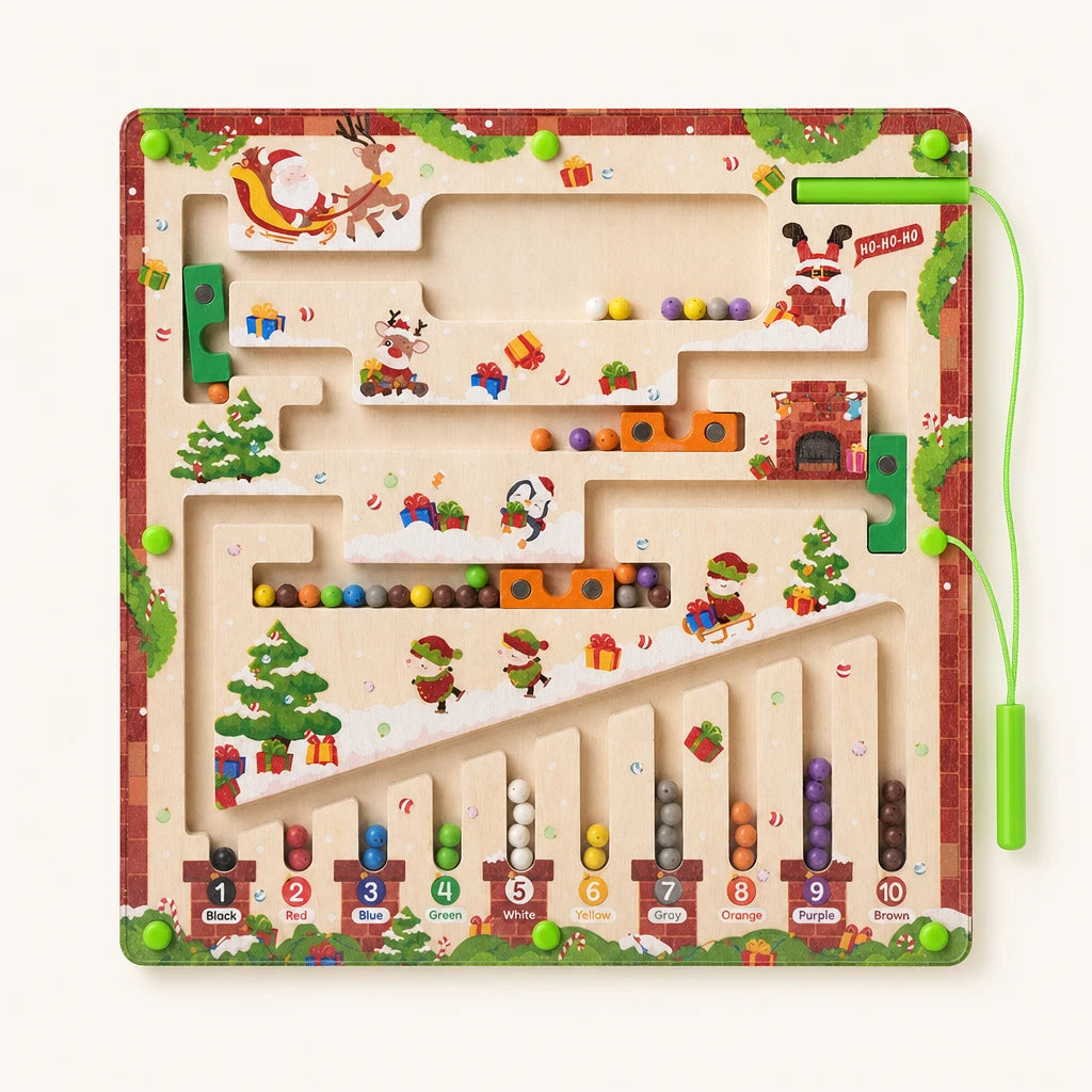 Christmas Magnetic Maze Wooden Learning Game shown complete on a plain background