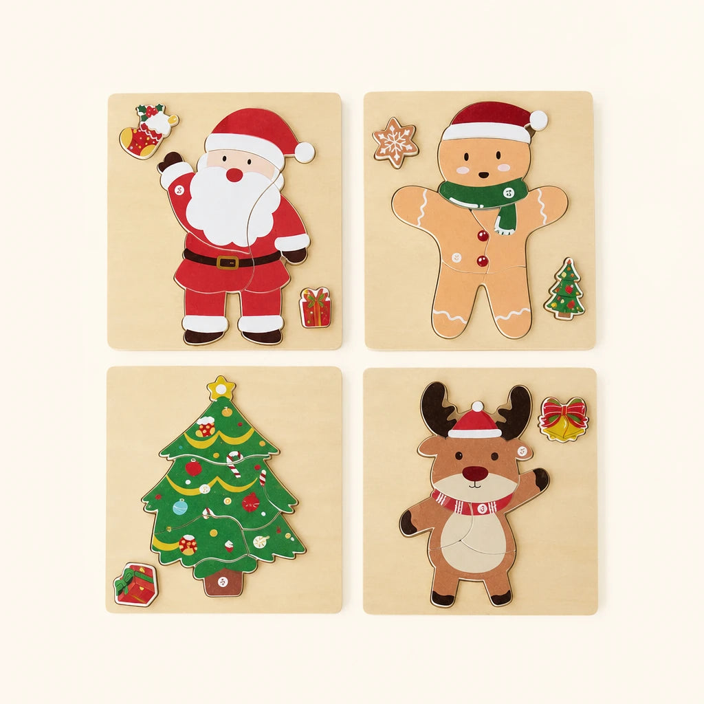 Christmas Puzzle Toddler - 4-Piece Wooden Holiday Set shown complete on a plain background