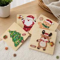 Christmas Puzzle Toddler - 4-Piece Wooden Holiday Set set out on a real table at home