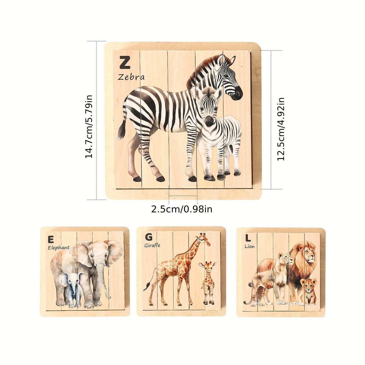 Zebra puzzle arrangement shown with panel dimensions