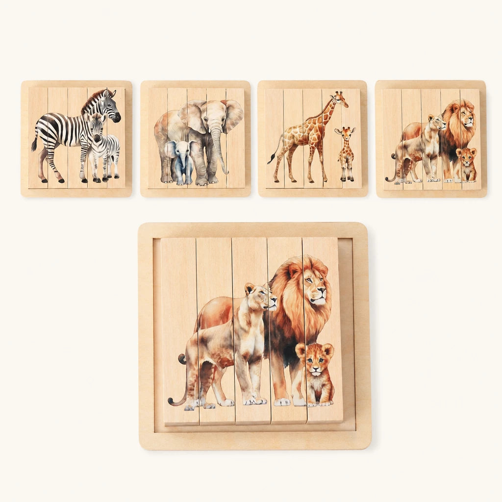 Chunky Animal Puzzle 4-in-1 Rotating Wooden Set shown complete on a plain background