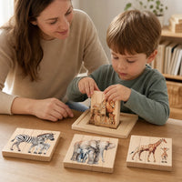 Child playing with the Chunky Animal Puzzle 4-in-1 Rotating Wooden Set