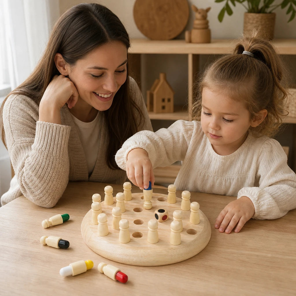 Child playing with the Color Matching Game - Wooden Memory Board for Kids