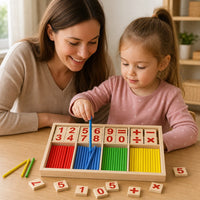 Child playing with the Counting Sticks Wooden Math Learning Set