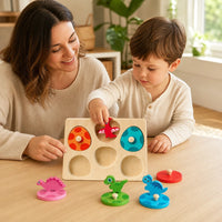 Child playing with the Dinosaur Egg Puzzle with Wooden Figures