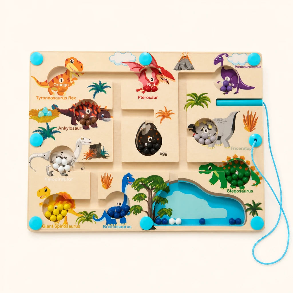 Dinosaur Magnetic Maze - Counting & Color Learning Board shown complete on a plain background