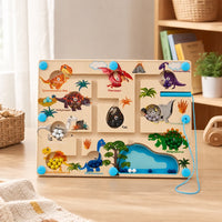 Dinosaur Magnetic Maze - Counting & Color Learning Board set out on a real table at home