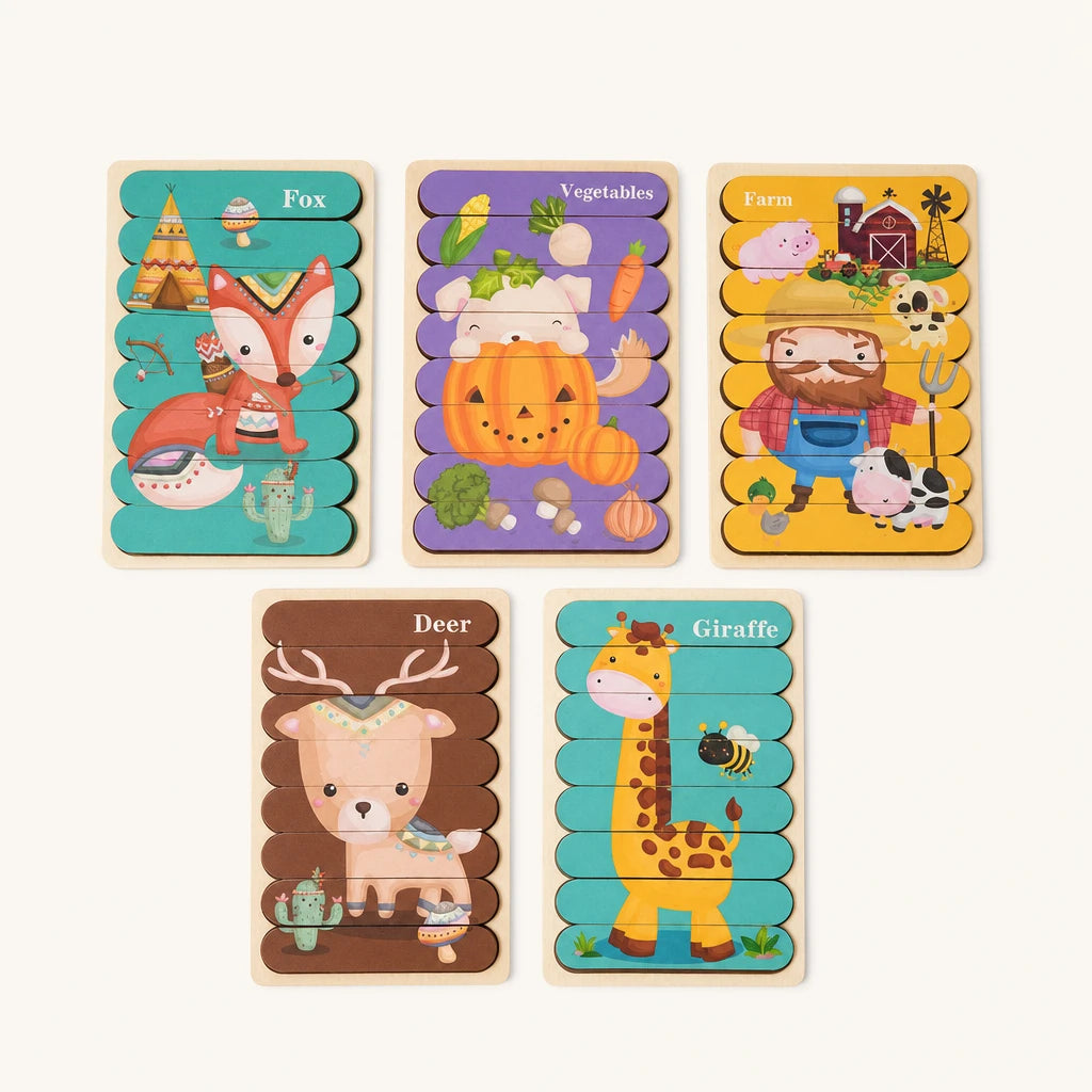 Double Sided Puzzle 5-Pack for Toddlers — complete set on a neutral background
