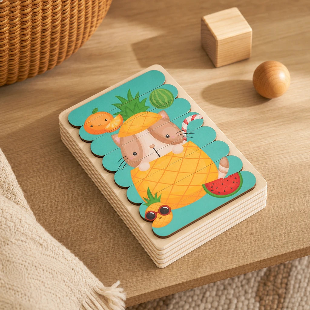 Double Sided Puzzle 5-Pack for Toddlers shown on a real table surface