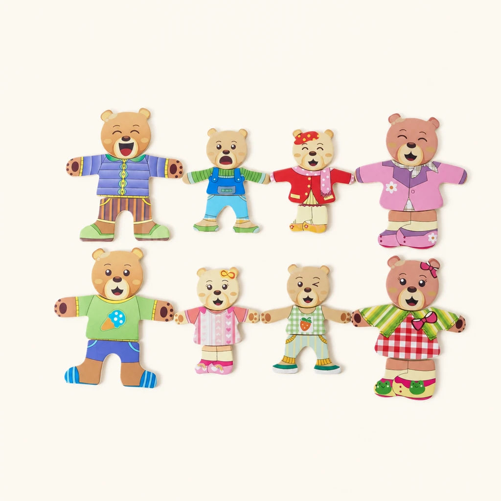 Dress Up Puzzle - Wooden Bear Family shown complete on a plain background