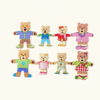 Dress Up Puzzle - Wooden Bear Family shown complete on a plain background