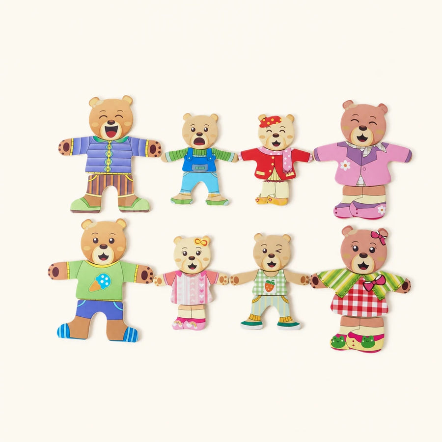 Dress Up Puzzle - Wooden Bear Family shown complete on a plain background