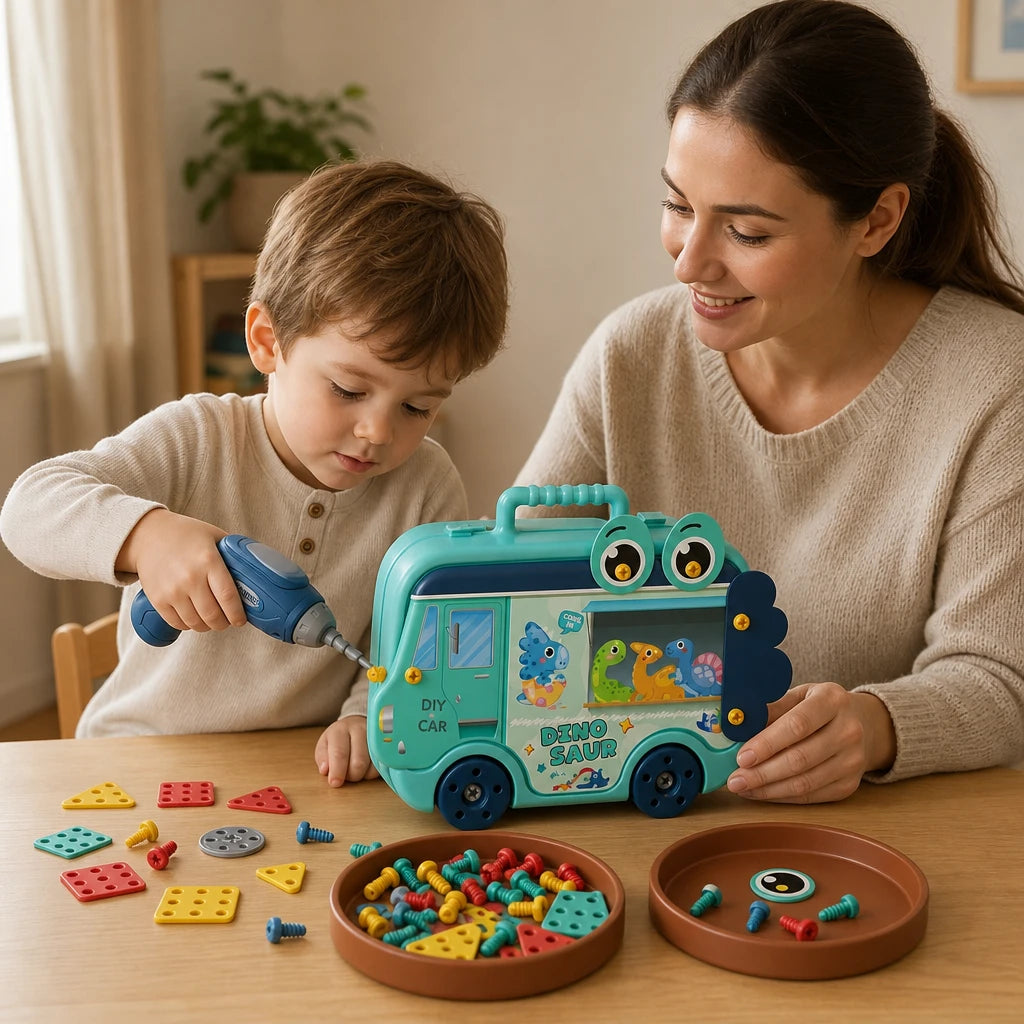 Child playing with the Drill Toy Montessori Set 211 Pieces