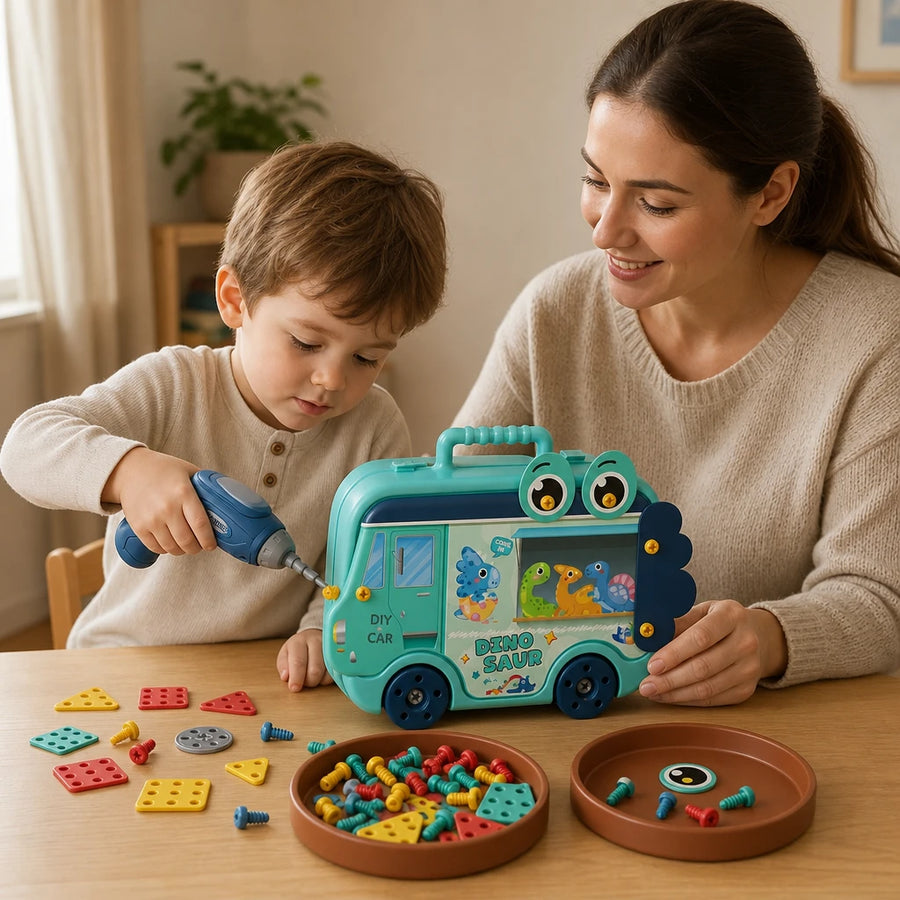 Child playing with the Drill Toy Montessori Set 211 Pieces