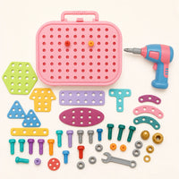 Drill Toy Montessori Set - Pink Toolbox 211 Pieces shown complete on a plain background