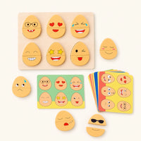 Emotion Matching Game - Wooden Expression Puzzle shown complete on a plain background