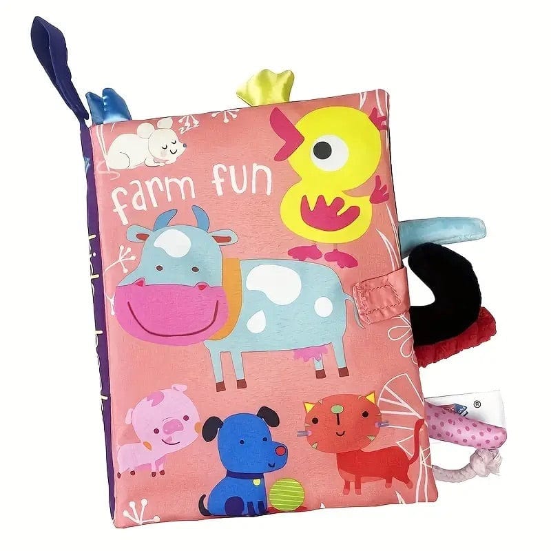 Farm Fun cloth book with cow, dog and cat pages and fabric tails
