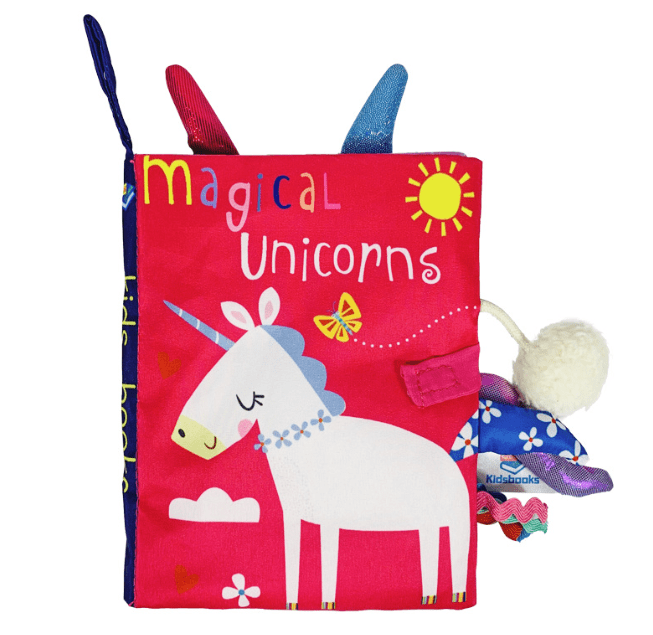 Magical Unicorns cloth book with fabric tail and pom-pom
