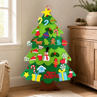 Felt Christmas Tree 95cm with 26 Ornaments & LED Lights set out on a real table at home