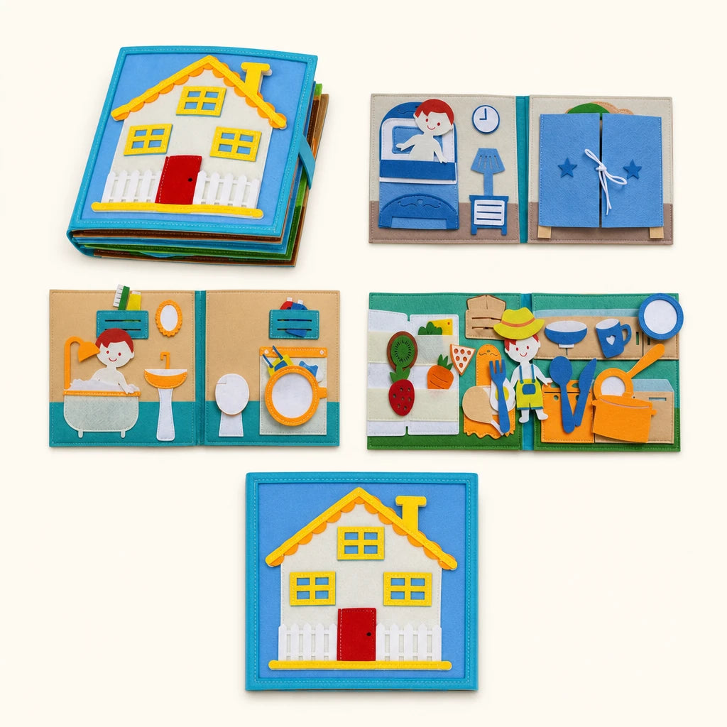 Felt Quiet Book House Activities shown complete on a plain background