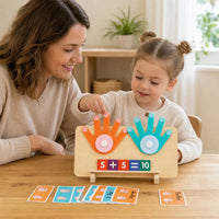 Child playing with the Finger Counting Toy with Wooden Hands & Math Cards