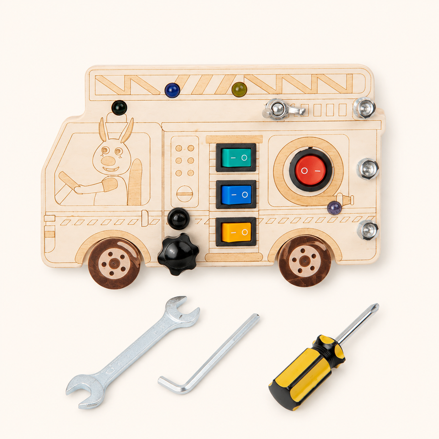 Fire Truck Busy Board with LED Lights & Tools - image principale