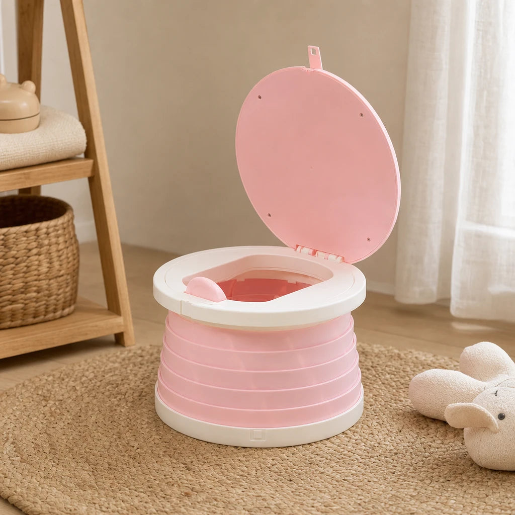 Foldable Travel Potty for Toddlers set out on a real table at home