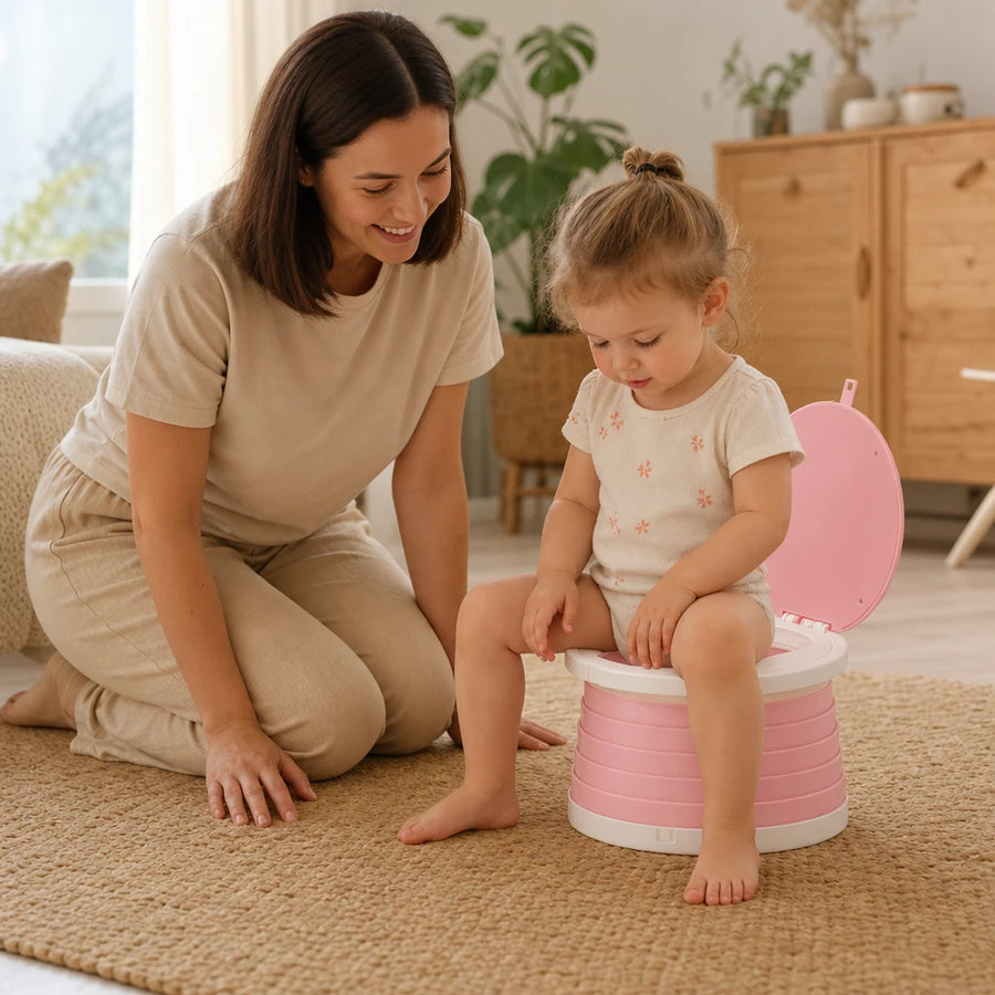 Child playing with the Foldable Travel Potty for Toddlers