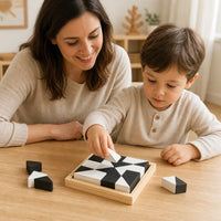 Child playing with the Geometric Shape Puzzle Montessori Wooden Blocks